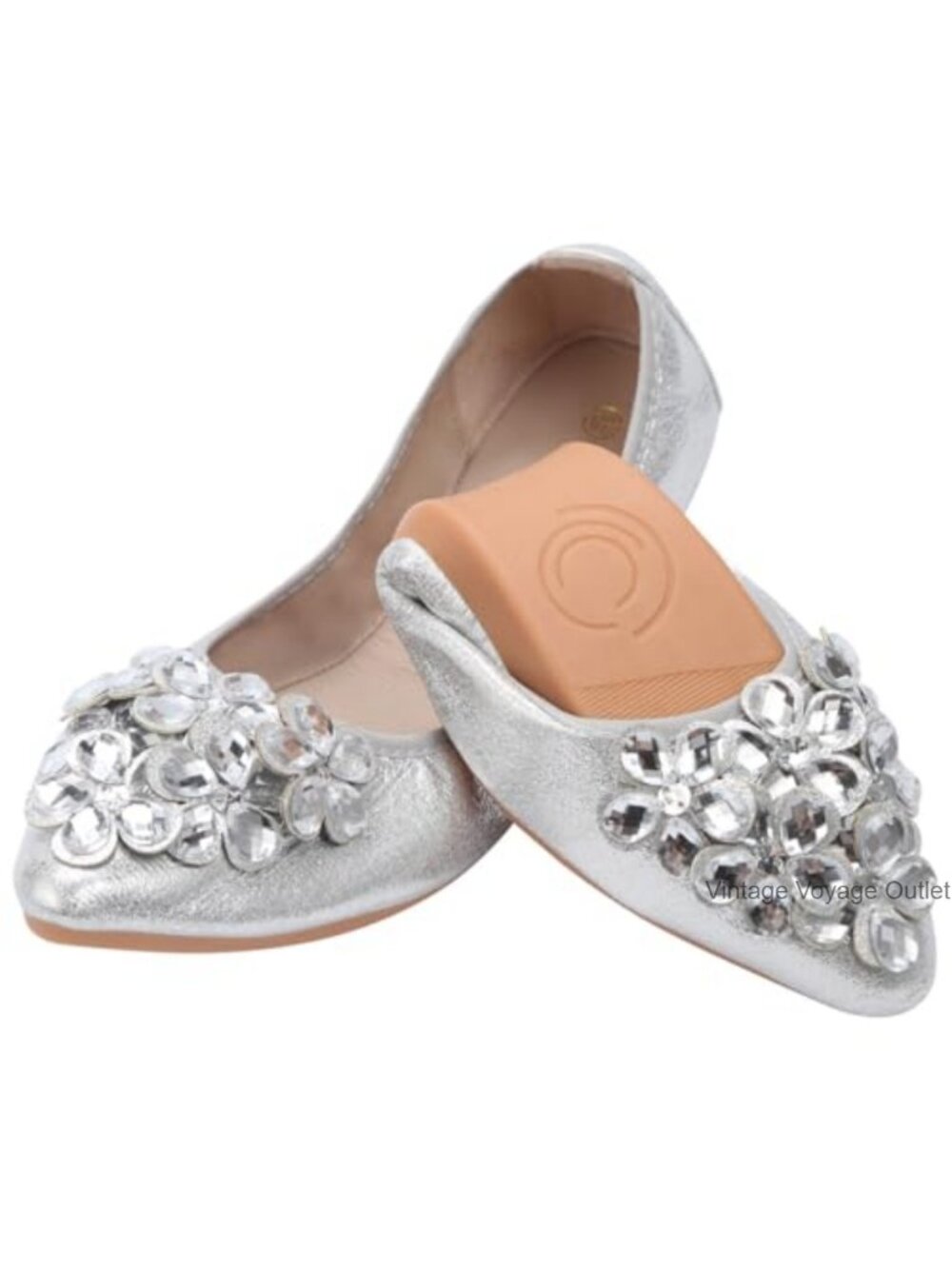 Women Rhinestone Ballet Flats Foldable PU Leather Sparkly Wedding Ballerina